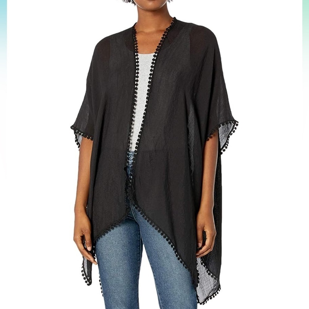 Steve Madden Lace Inset Ruana, BLACK, Size One, NWT - Picture 3 of 7